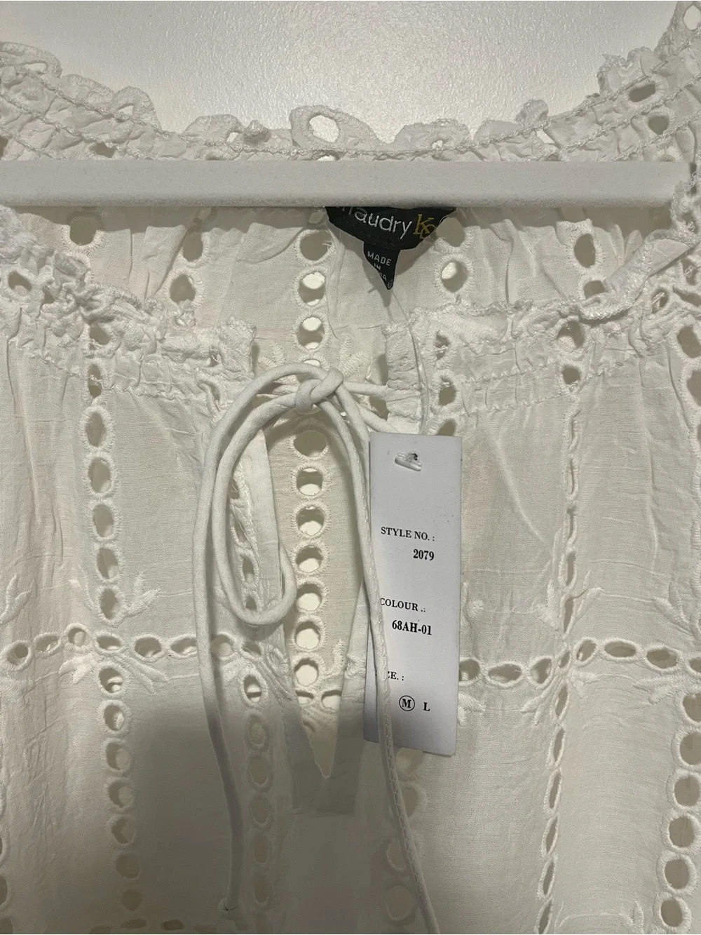 White Eyelet 100% Cotton Tie-Neck Swim Coverup